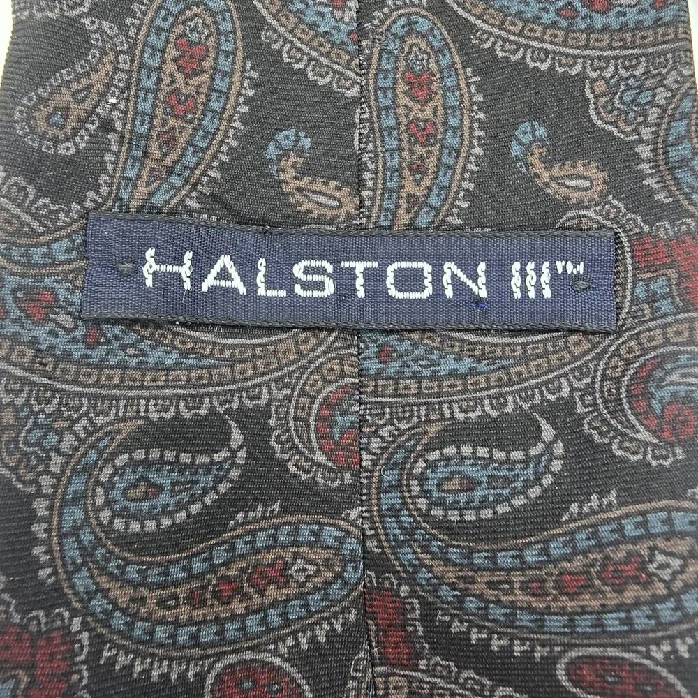Halston lll Black Gray 100% Polyester Men’s NeckTie Made In Usa 54 X 4 Inch